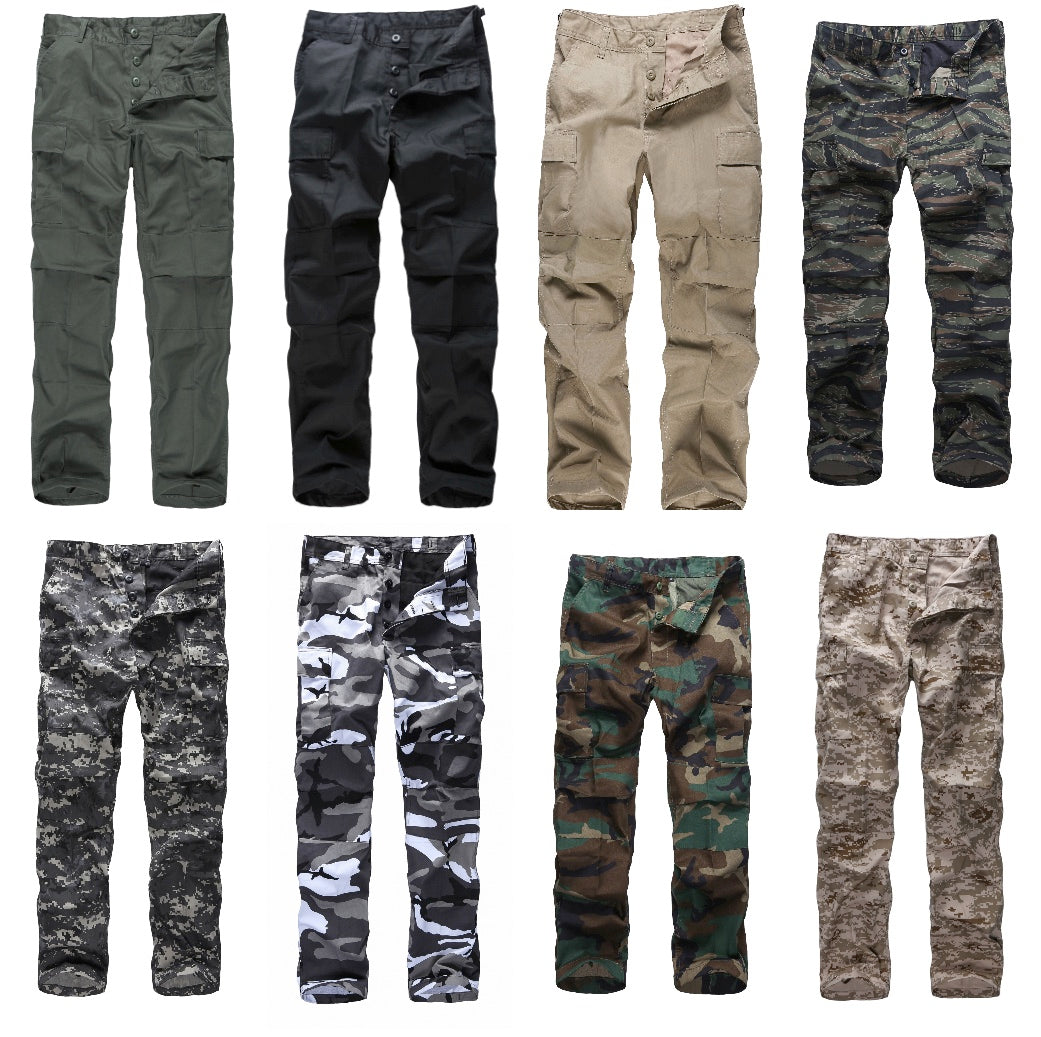 Mens Casual Multi-pocket Camouflage Cargo Pants Military Army Trousers BDU  Pants Trousers with Button Fly